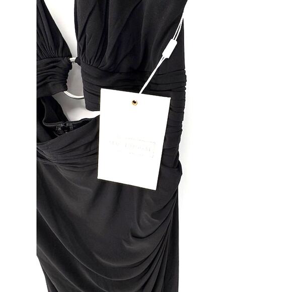 Mac Duggal Front Keyhole Cutout Halter Strap Maxi Dress in Black – Size 10 NWT - Picture 6 of 8